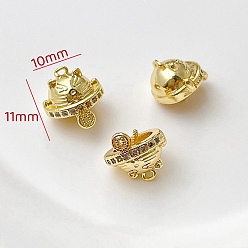 Golden Brass Cup Pearl Peg Bails Pin Pendants, For Half Drilled Beads, Fortune Cat Hat, Golden, 11x10mm