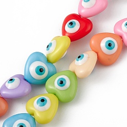 Colorful Evil Eye Resin Beads Strands, Heart, Colorful, 12.5x14x9mm, Hole: 1.8mm, about 30pcs/strand, 14.25 inch(36.2cm)