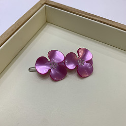 Medium Orchid Pearlized Acrylic Hair Barrettes, Frog Buckle Hairpin for Women, Girls, with Iron Clips, Flower, Medium Orchid, 68.5x31x8.5mm