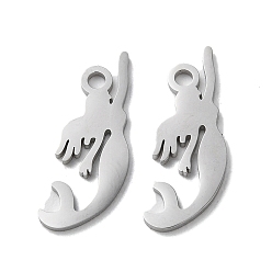 Stainless Steel Color 304 Stainless Steel Pendants, Manual Polishing, Mermaid Charms, Stainless Steel Color, 18x6.5x1mm, Hole: 1.6mm