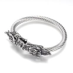 Antique Silver 304 Stainless Steel Bangles, Dragon, Antique Silver, 2 inchx2-3/8 inch(52x61mm)