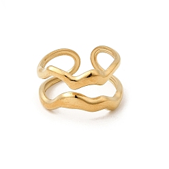 Золотой 304 открытые кольца манжеты из нержавеющей стали, волна, золотые, 14.5 мм, размер США 7 1/4 (17.5 мм)