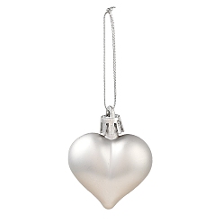 Silver Valentine's Day Electroplate Plastic Heart Pendants Decorations, Nylon Rope Christmas Tree Hanging Ornaments, Silver, 150mm, 12pcs/box