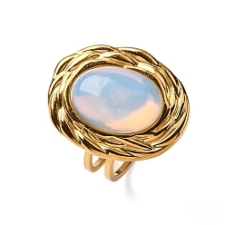Опал Овальные опаловые перстни, 304 из нержавеющей стали Манжета кольца для женщин, золотые, овальный : 22x17.5 mm, регулируемый