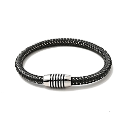 Black Microfiber Leather Braided Round Cord Bracelet with 304 Stainless Steel Clasp for Men Women, Black, 8-3/4 inch(22.3cm)