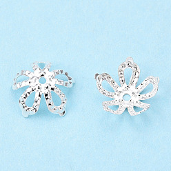 Серебро Покрытые шариками, цветок, 5-лепесток, филигрань, серебряные, 8x3 мм, отверстие : 0.5 мм