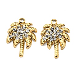Real 14K Gold Plated 304 Stainless Steel Charms, with Rhinestone, Tree, Real 14K Gold Plated, 14x10.5x2mm, Hole: 1.5mm