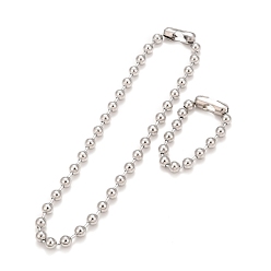 Stainless Steel Color 304 Stainless Steel Ball Chain Necklace & Bracelet Set, Jewelry Set with Ball Chain Connecter Clasp for Women, Stainless Steel Color, 8-5/8 inch(22~56cm), Beads: 10mm