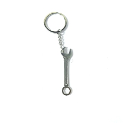Platinum Alloy Pendant Keychain, with Key Rings, Wrench, Platinum, 5.5~6.5cm