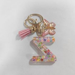 Letter Z Acrylic and Resin Keychain, with Tassel, Alloy Rings, Butterfly, 10.3cm, Pendant: 23~43mm