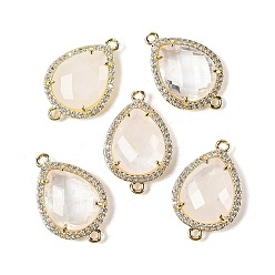 Хрусталь Подвески в форме капли из натурального кварца с ограненными каплями, покрытие стойки латунное микропаве прозрачные звенья кубического циркония, золотые, стойки покрытие, 23x15x5.5 мм, отверстие : 1.4 мм