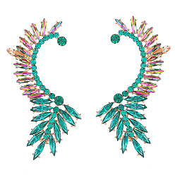 Green Sparkling Half Moon Earrings with Colorful Gems - Fashionable Alloy Studs and Clips for Women