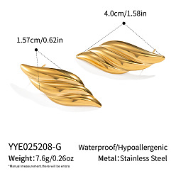 Настоящее золото 18K Серьги-гвоздики в форме крыльев из нержавеющей стали, реальный 18 k позолоченный, 15.7x40 мм