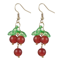 Carnelian Natural Carnelian Grapes Dangle Earrings, Acrylic Cluster Earrings, Real 18K Gold Plated, 51x16mm