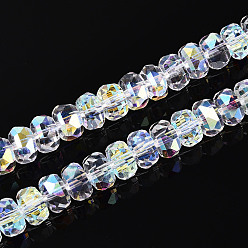 Clear Electroplate Glass Beads Strands, Rondelle, Faceted, AB Plated, Clear, 7~8x4.5~5mm, Hole: 1.2~1.4mm, about 79~81pcs/strand, 15.35~15.94''(39~40.5cm)