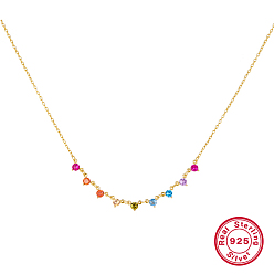 Real 18K Gold Plated Colorful Cubic Zirconia Diamond Pendant Necklace, with 925 Sterling Silver Chains, with S925 Stamp, Real 18K Gold Plated, 15.75 inch(40cm)