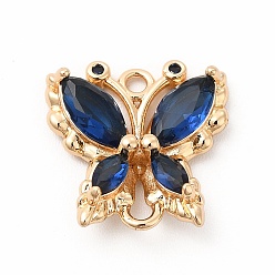 Capri Blue Brass with K9 Glass Connector Charms, Golden Butterfly Links, Capri Blue, 16x15.5x4mm, Hole: 1.5mm