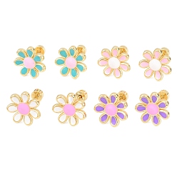 Золотой Латунные серьги-гвоздики ко Дню святого Валентина, с эмалью, цветок, золотые, 12x12 мм