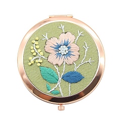 Цветок Стартовый набор для вышивки своими руками со складным зеркалом, включая хлопчатобумажные и льняные ткани, железная игла, хлопковые нитки, пластиковые пяльцы для вышивания, цветок, 70 мм