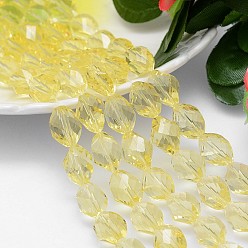 Light Yellow Faceted Polyhedron Imitation Austrian Crystal Bead Strands, Grade AAA, Light Yellow, 13x10mm, Hole: 0.9~1mm, about 30pcs/strand, 15.7 inch
