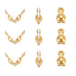 Golden Brass Bead Tips, Calotte Ends, Clamshell Knot Cover, Golden, 7x4mm, Hole: 1mm