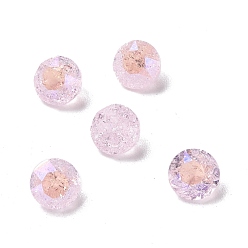 Rosaline Crackle Moonlight Style Glass Rhinestone Cabochons, Pointed Back, Diamond, Rosaline, 6.2x4.2mm