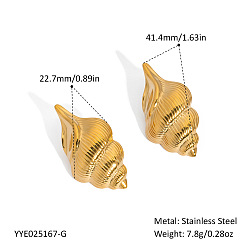 Настоящее золото 18K 304 серьги-гвоздики из нержавеющей стали в форме ракушки, реальный 18 k позолоченный, 41.4x22.7 мм