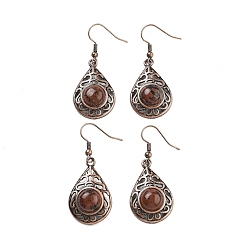 Красный Обсидиан Серьги-капли с подвесками из натурального красного дерева и обсидиана, женские полые латунные серьги с красной медью, 46.5x19.5 мм