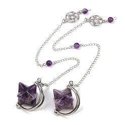 Аметист Маятники для биолокации с заостренным кончиком из натурального аметиста, с латунной цепью, 250~255 мм