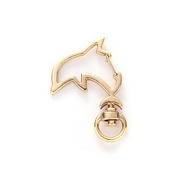 Light Gold Alloy Swivel Lobster Claw Clasps, Swivel Snap Hook, Cadmium Free & Lead Free, Dolphin, Light Gold, 42x29mm