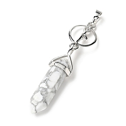 Howlite Synthetic Howlite with Brass Pendants, Cadmium Free & Lead Free, Bullet Shaped, 65~70mm, Hole: 4.6mm