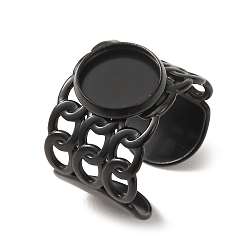 Black 304 Stainless Steel Cable Chain Cuff Ring Components, Round Pad Ring Setting, Ion Plating(IP), Long-Lasting Plated, Black, 14mm,18mm, Tray Size: 10mm