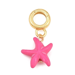 Rosa Caliente Dijes colgantes europeos de resina de latón, colgantes con agujeros grandes en forma de estrella de mar, chapado en rack, larga duración plateado, sin plomo y el cadmio, real 18 k chapado en oro, color de rosa caliente, 27 mm, agujero: 6 mm