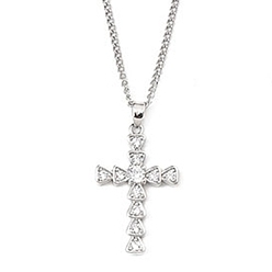 Stainless Steel Color Brass Micro Pave Clear Zirconia Cross Pendant Necklaces, 201 Stainless Steel Chains Necklaces, Stainless Steel Color, 23.58 inch(59.9cm), Crass: 28x18.5mm