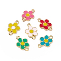 Mixed Color Alloy Connector Charms, with Enamel, Flower Links, Light Gold, Mixed Color, 18.5x12.5x1.5mm, Hole: 1.8mm