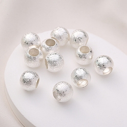 Silver Brass European Beads, Frosted, Large Hole Beads, Round, Silver, 10mm, Hole: 5mm