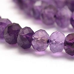 Amethyst Natural Amethyst Beads Strands, Rondelle, Faceted, 5~6x3.5~4mm, Hole: 1mm, Hole: 1mm, about 71pcs/strand, 15.75 inch(40cm)