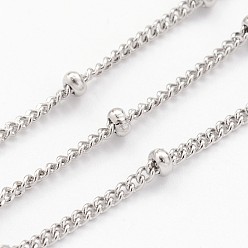 Stainless Steel Color 304 Stainless Steel Twisted Chains, Curb Chains, Soldered, Satellite Chains, with Spool, Rondelle Beads, Stainless Steel Color, 2x1mm, about 32.8 Feet(10m)/roll