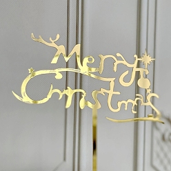 Gold Acrylic Mirror Cake Toppers, Cake Inserted Cards, Christmas Themed Decorations, Word Merry Christmas, Gold, 145x1.8mm