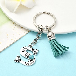 Letter S Брелок из сплава с имитацией смолы, синтетическая бирюза, с подвеской-кисточкой и железными кольцами, Письмо с, 8 см, Кулон : 25~35 мм