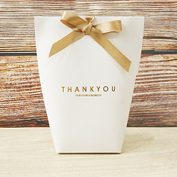White Folding Candy Gift Boxes, Word Thank You Cardboard Box, Trapezoid, without Ribbon, White, Fold: 13.5x6x16.5cm