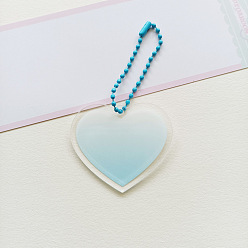 Pale Turquoise Gradient Color Plastic Keychain Blanks, with Ball Chains, Heart Shape, Pale Turquoise