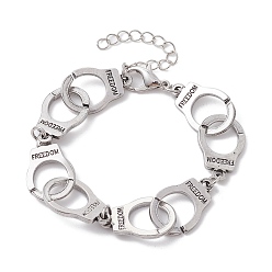 Antique Silver Alloy Handcuff with Freedom Link Chain Necklaces for Men Women, Antique Silver, 7-5/8 inch(19.5cm)