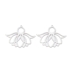Нержавеющая Сталь Цвет Не тускнеющие 201 подвески из нержавеющей стали, гравированные металлические украшения, очарование лотоса, цвет нержавеющей стали, 30.5x38x0.2 мм, отверстие : 1.4 мм