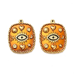 Оранжевый 304 подвески из нержавеющей стали, прямоугольник с сглаза, с эмалью, реальный 18 k позолоченный, ионное покрытие (ip), оранжевые, 22x17.5x2.5 мм, отверстие : 0.7 мм