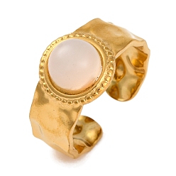 Натуральный Агат Кольца из натурального агата круглые, золотистый тон 304 широкие манжеты из нержавеющей стали для женщин, внутренний диаметр: регулируемый