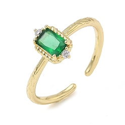 Зеленый Прямоугольные латунные кольца-манжеты с микропаве из кубического циркония, со стаканом для женщин, долговечный, стойки покрытие, без свинца и без кадмия, реальный 18 k позолоченный, зелёные, регулируемый, 2 мм