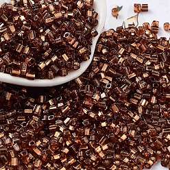 Saddle Brown Glass Seed Beads, Silver Lined, Square, Saddle Brown, 3~3.5x2.5~3x2.5~3mm, Hole: 1mm, about 10714pcs/pound