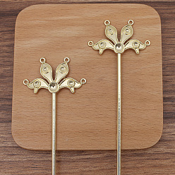 Light Gold Alloy Hair Stick Findings, Bead Setting, with Loop, Flower, Light Gold, 115x2.8mm