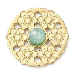 Амазонит Вакуумное покрытие pvd 316 многожильные звенья из нержавеющей стали, с натуральным амазонитом, цветок, реальный 18 k позолоченный, 14.5x3 мм, отверстие : 1.2 мм